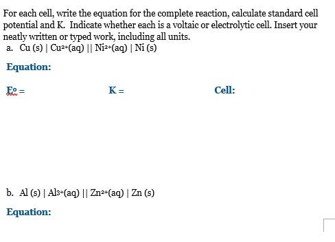 Solved For each cell, write the equation for the complete | Chegg.com