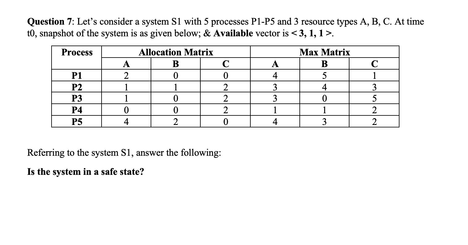Solved Question 7: Let's consider a system Sl with 5 | Chegg.com