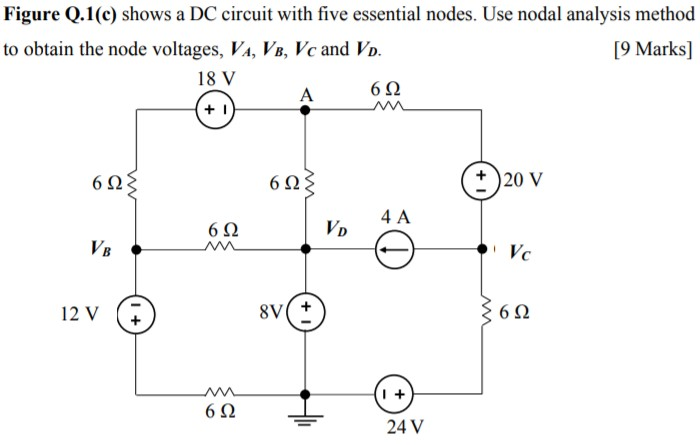 Solved Figure Q.1(c) shows a DC circuit with five essential | Chegg.com