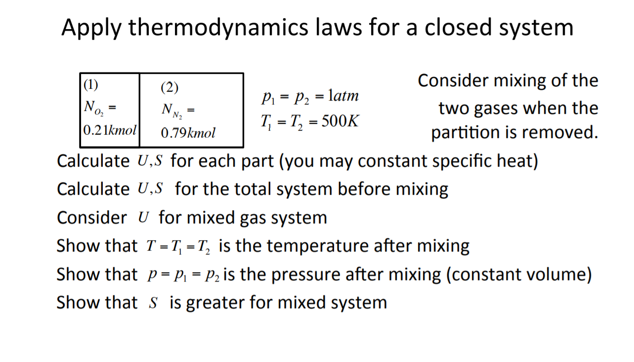 Solved Apply thermodynamics laws for a closed system Nor N N | Chegg.com