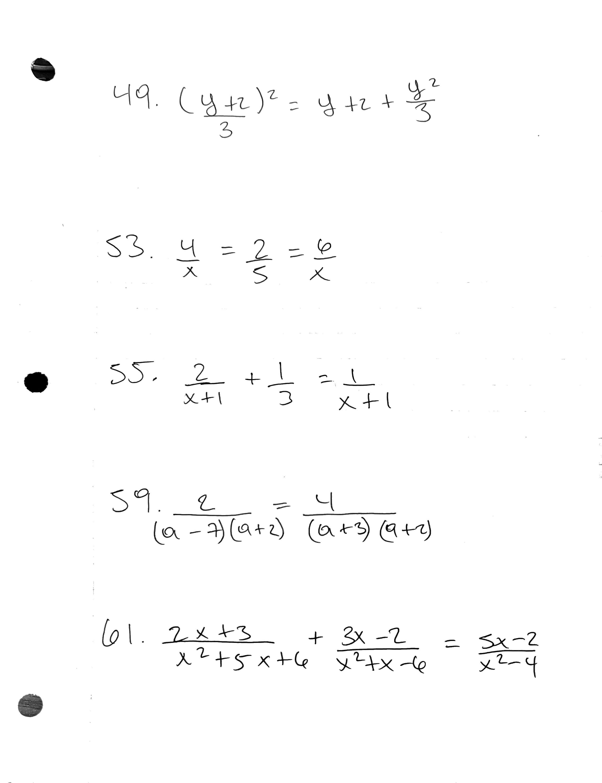 Solved 49. (3y+2)2=y+2+3y2 53. x4=52=x6 55. x+12+31=x+11 | Chegg.com