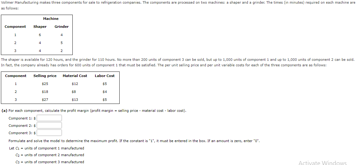 Solved (a) For each component, calculate the profit margin | Chegg.com