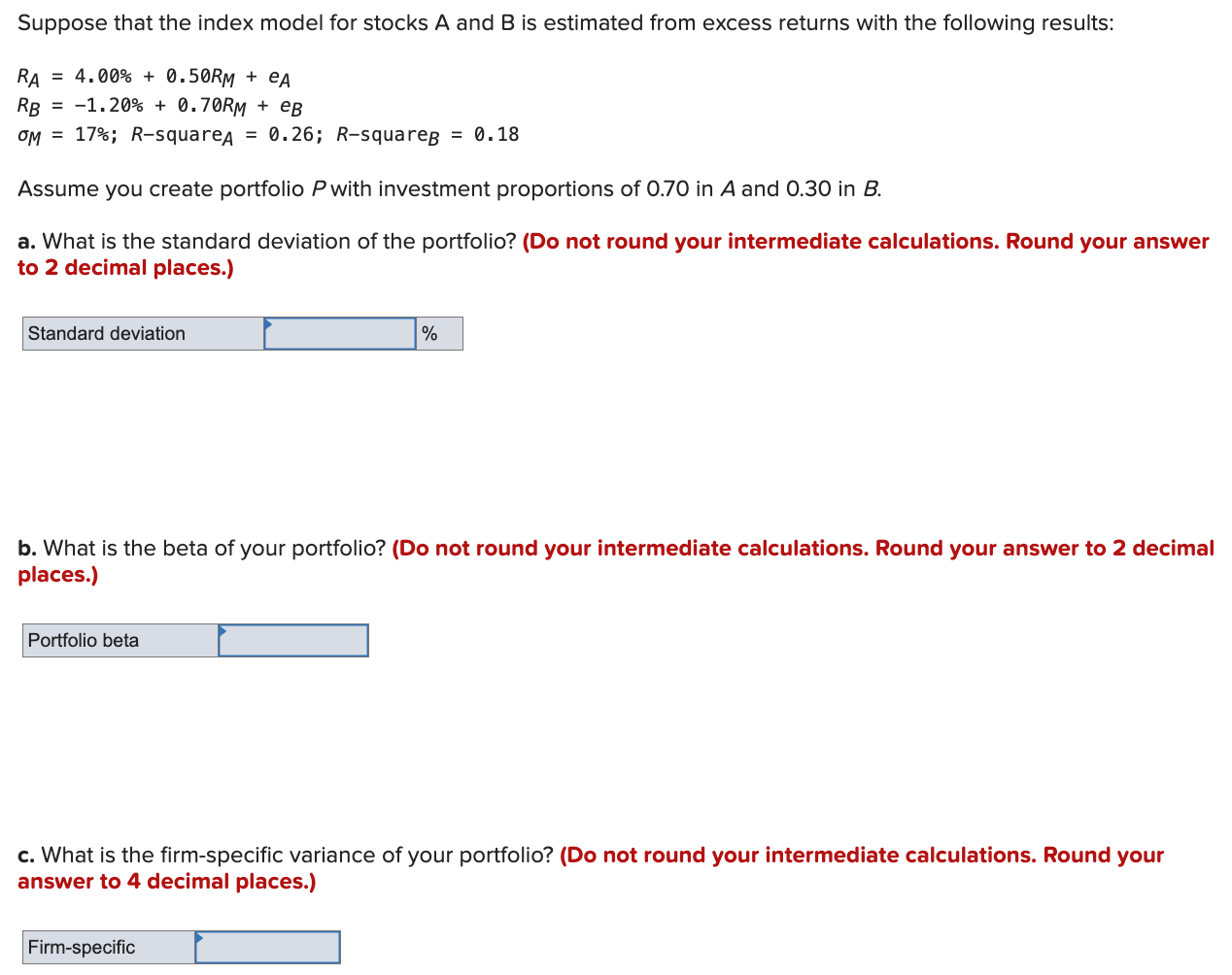 Suppose That The Index Model For Stocks A And B Is | Chegg.com