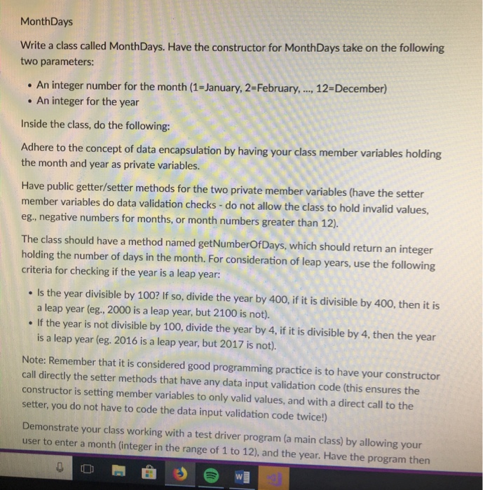Solved MonthDays Write a class called MonthDays. Have the | Chegg.com