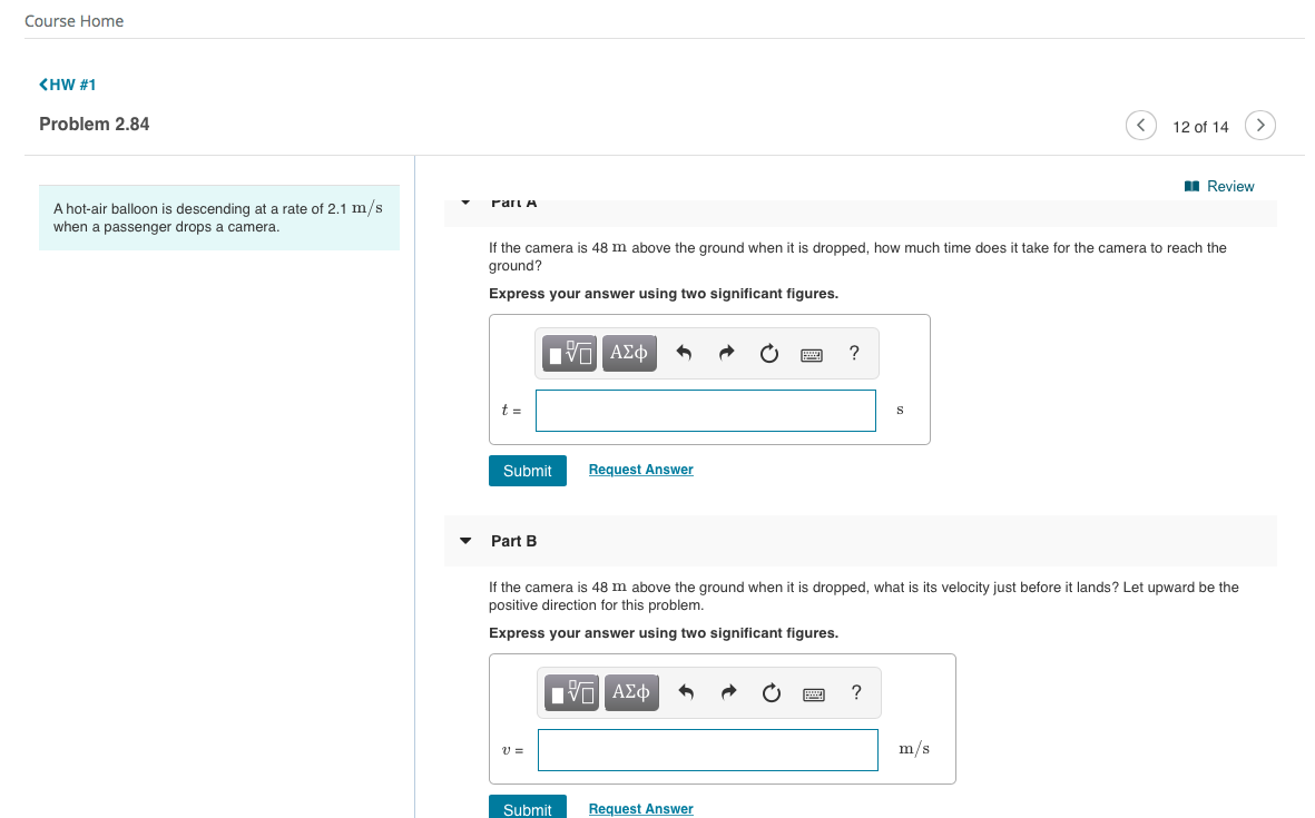 Solved Course Home 1 Review гаг А A hot air balloon is | Chegg.com