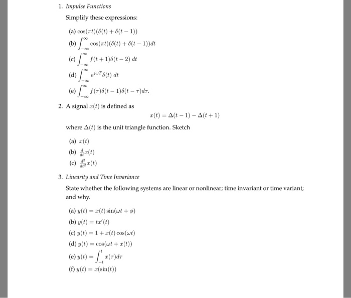 Solved 1. Impulse Functions Simplify these expressions (a) | Chegg.com