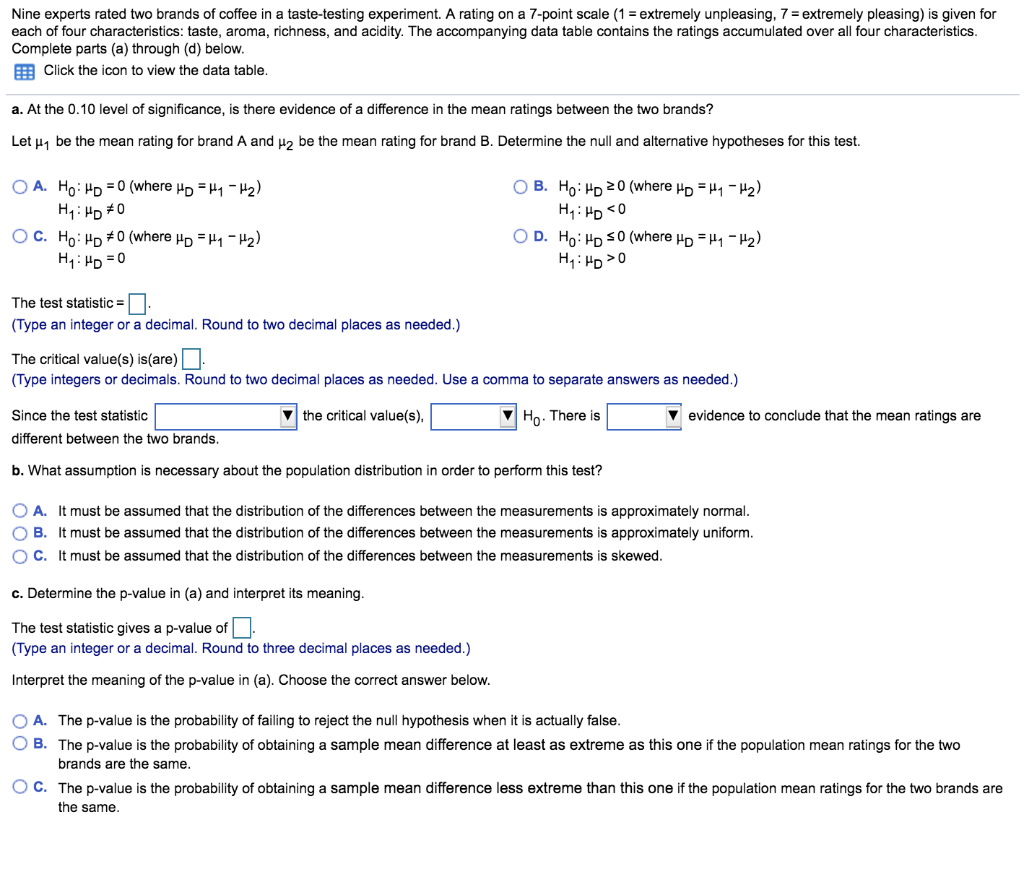 Solved Nine experts rated two brands of coffee in a