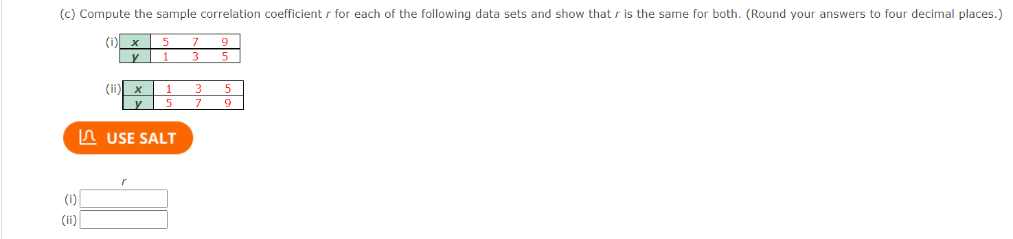 Solved (c) Compute the sample correlation coefficient r for | Chegg.com