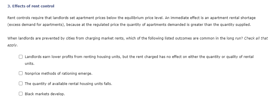 Solved 3. Effects of rent control Rent controls require that | Chegg.com