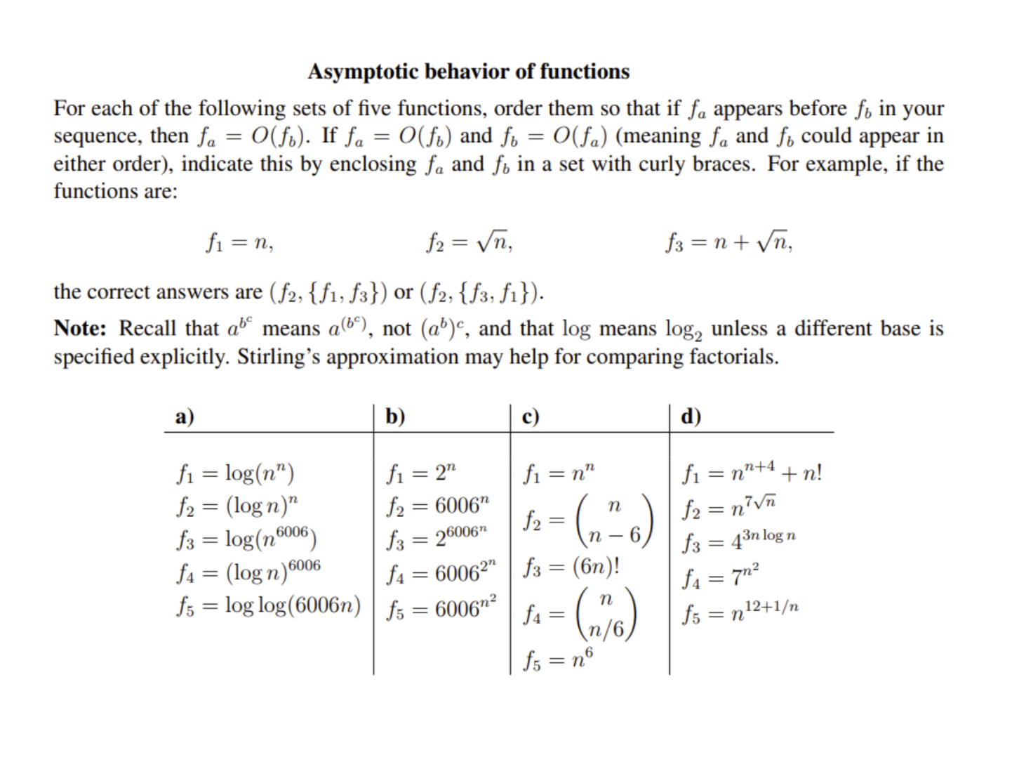 Solved Asymptotic behavior of functions For each of the | Chegg.com