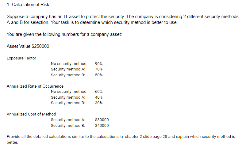 Solved 1- Calculation of Risk Suppose a company has an IT | Chegg.com