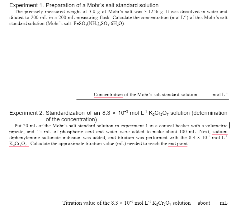 Solved Experiment 1 Preparation Of A Mohr S Salt Standard