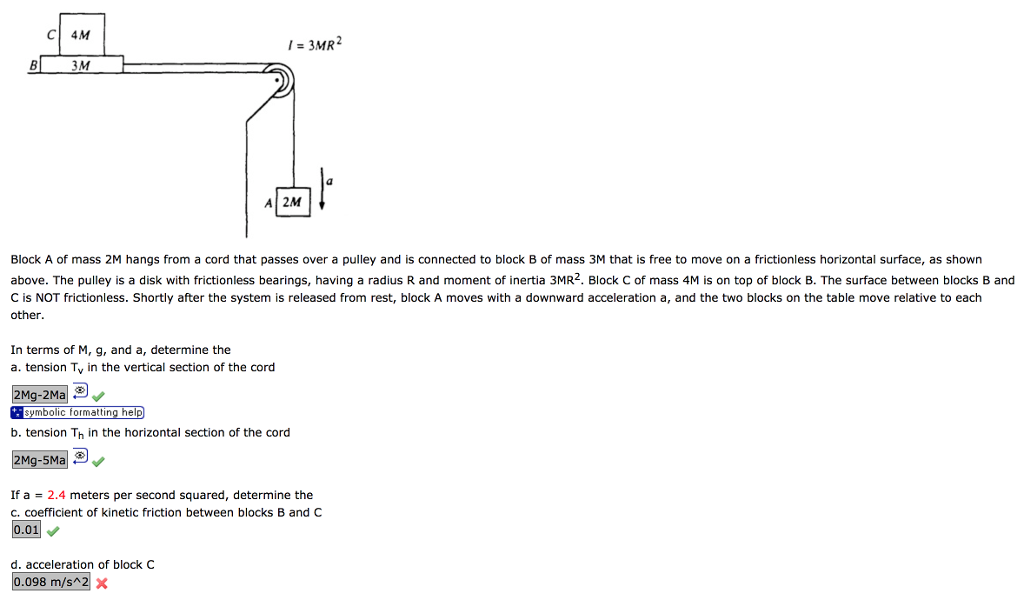 Solved CI 4M I- 3MR2 3M Al 2M Block A of mass 2M hangs from | Chegg.com