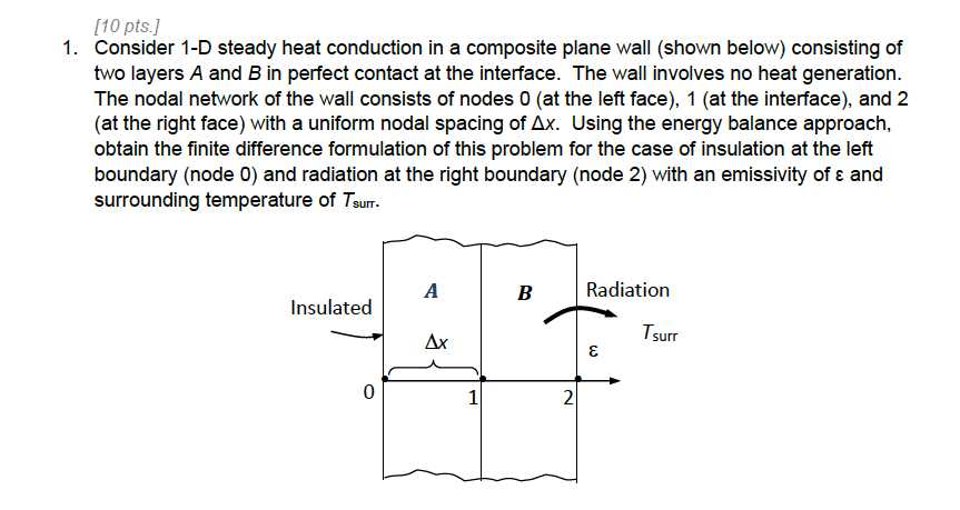 Solved [10 pts.] 1. Consider 1-D steady heat conduction in a | Chegg.com
