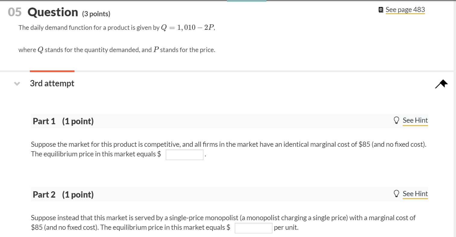 Solved @ See page 483 05 Question (3 points) The daily | Chegg.com