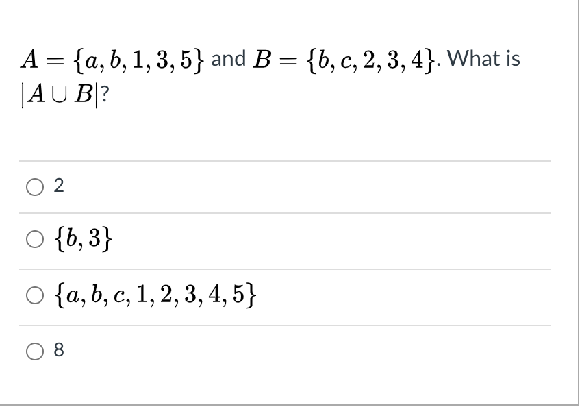 Solved A = { A , B , 1 , 3 , 5 } And B = { B , C , 2 , 3 , 4 | Chegg.com