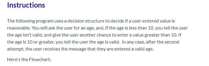 Solved Instructions The following program uses a decision | Chegg.com