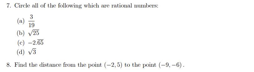 Solved 7. Circle all of the following which are rational | Chegg.com
