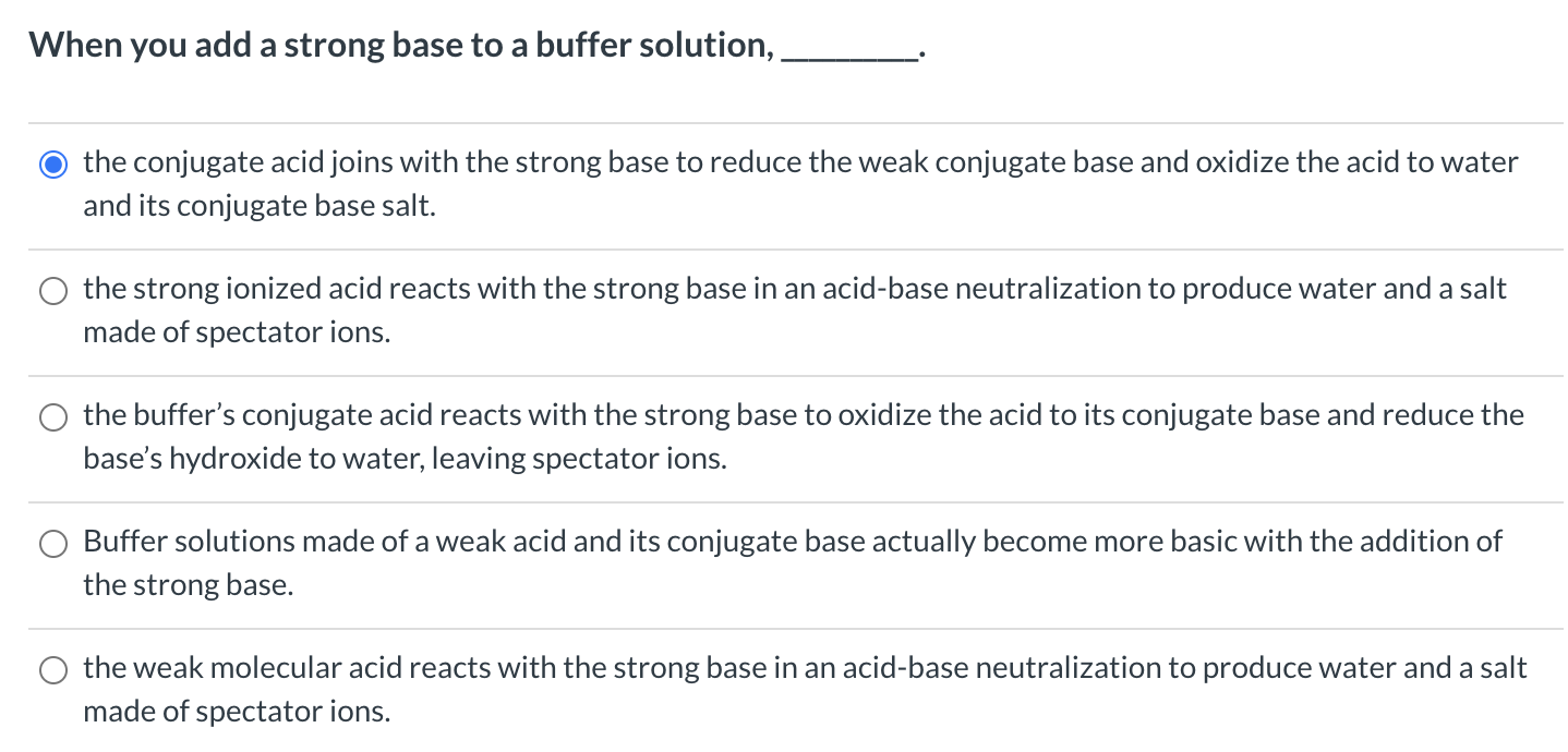 Solved When you add a strong base to a buffer solution, | Chegg.com