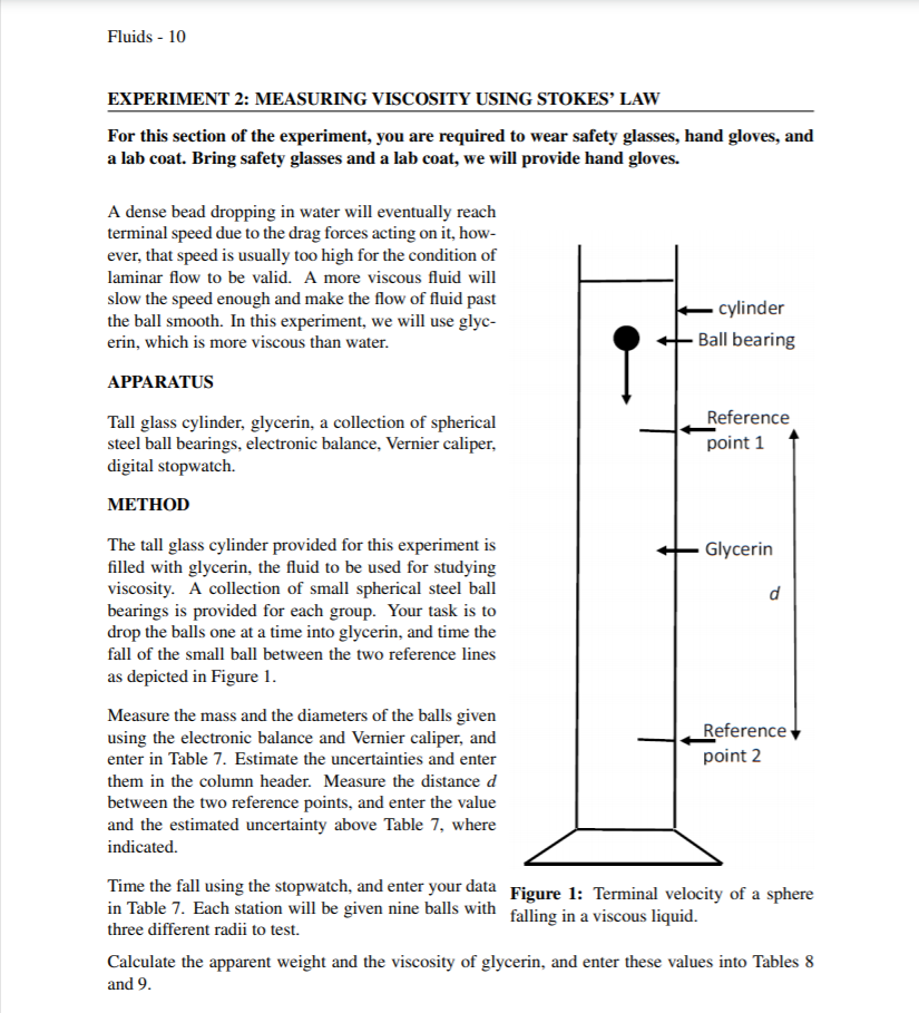 Solved Experiment 2 Measuring viscosity using