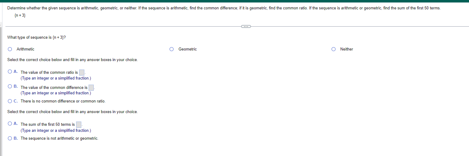 Solved What Type Of Sequence Is {n+3} ? Arithmetic Select 