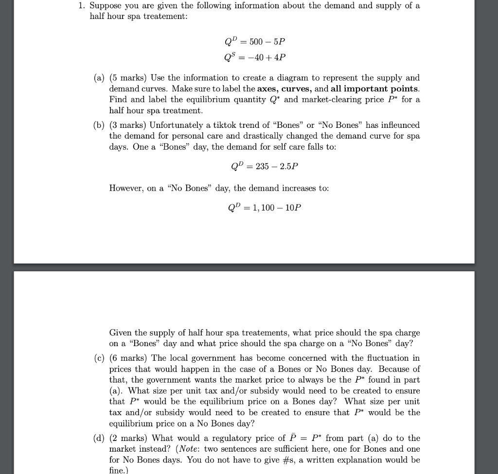 Solved 1. Suppose you are given the following information | Chegg.com