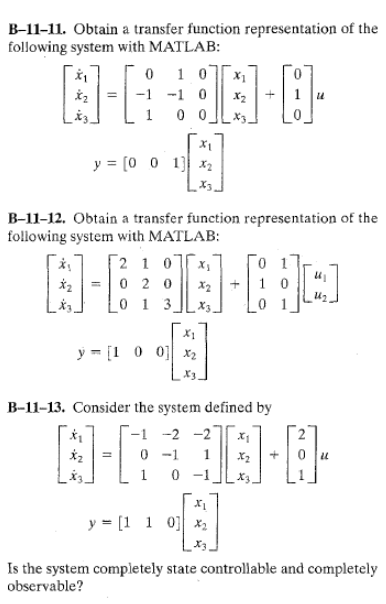 Solved B-11-11. Obtain a transfer function representation of | Chegg.com