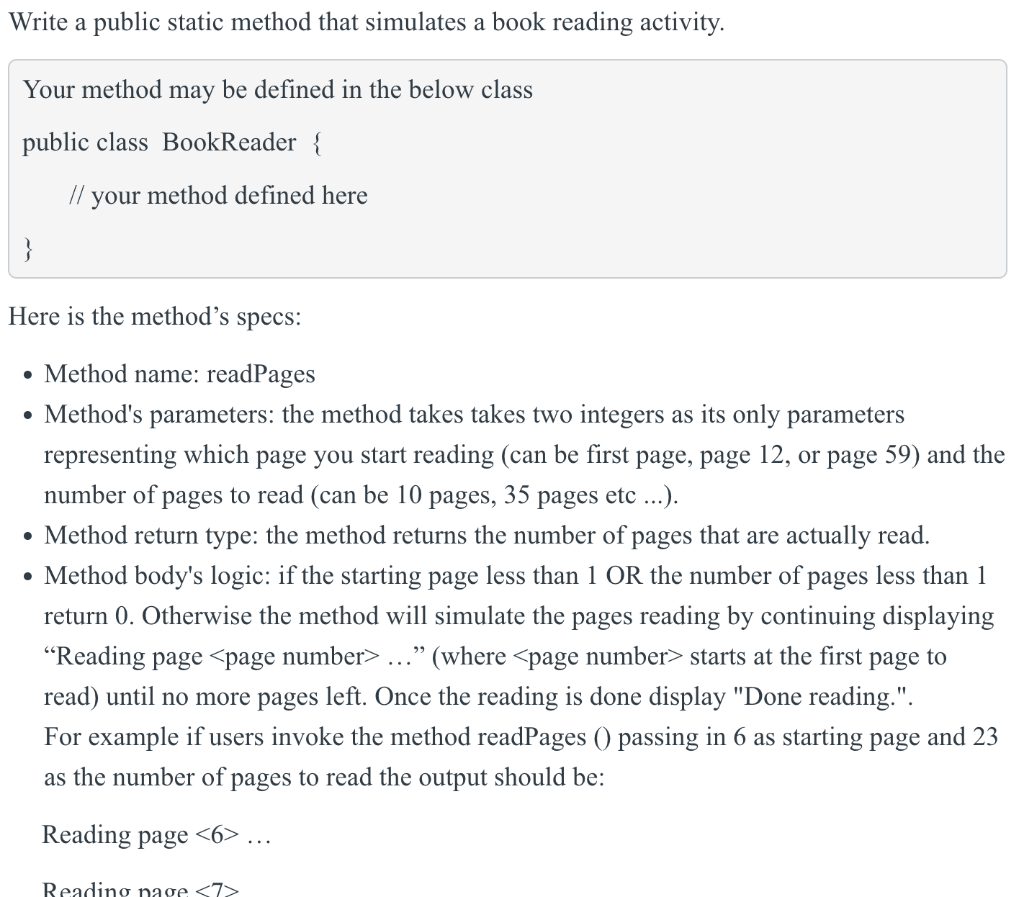 Solved Write A Public Static Method That Simulates A Book | Chegg.com