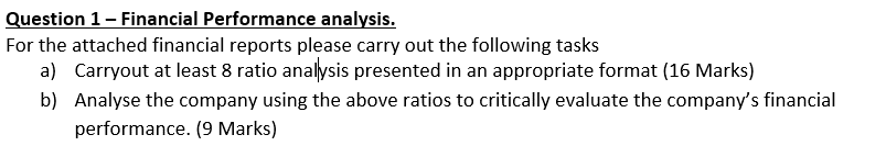 Question 1 - Financial Performance analysis. For the | Chegg.com
