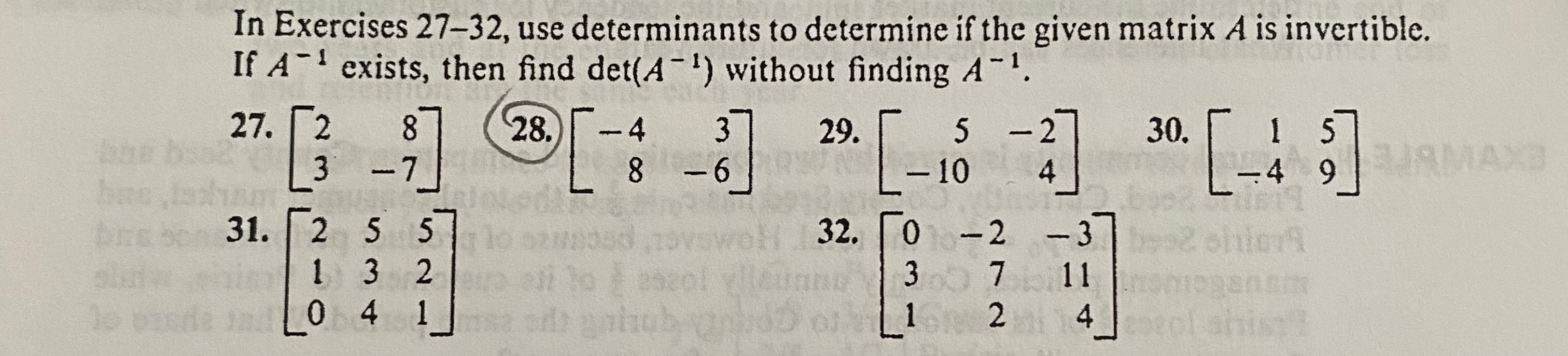 Solved - In Exercises 27–32, use determinants to determine | Chegg.com