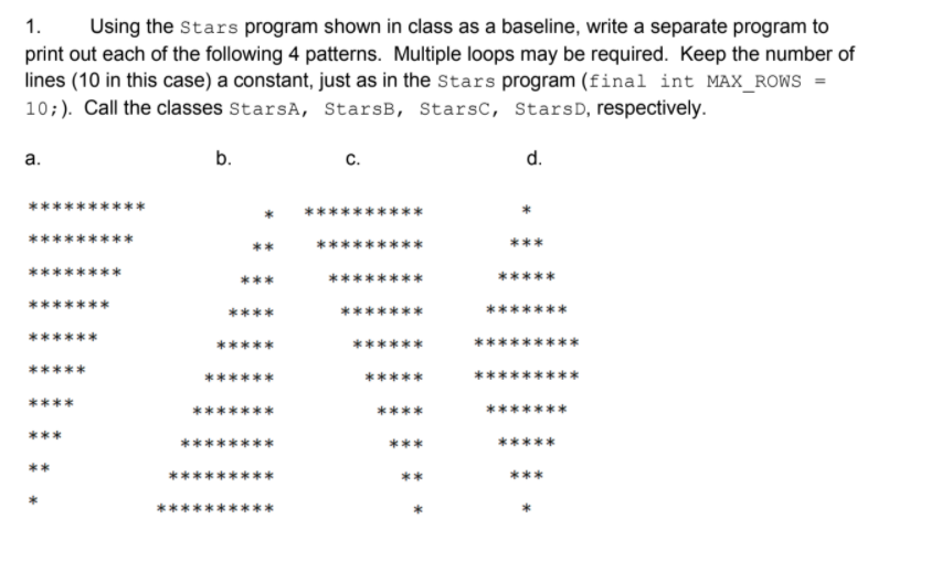Solved 1. Using the Stars program shown in class as a | Chegg.com