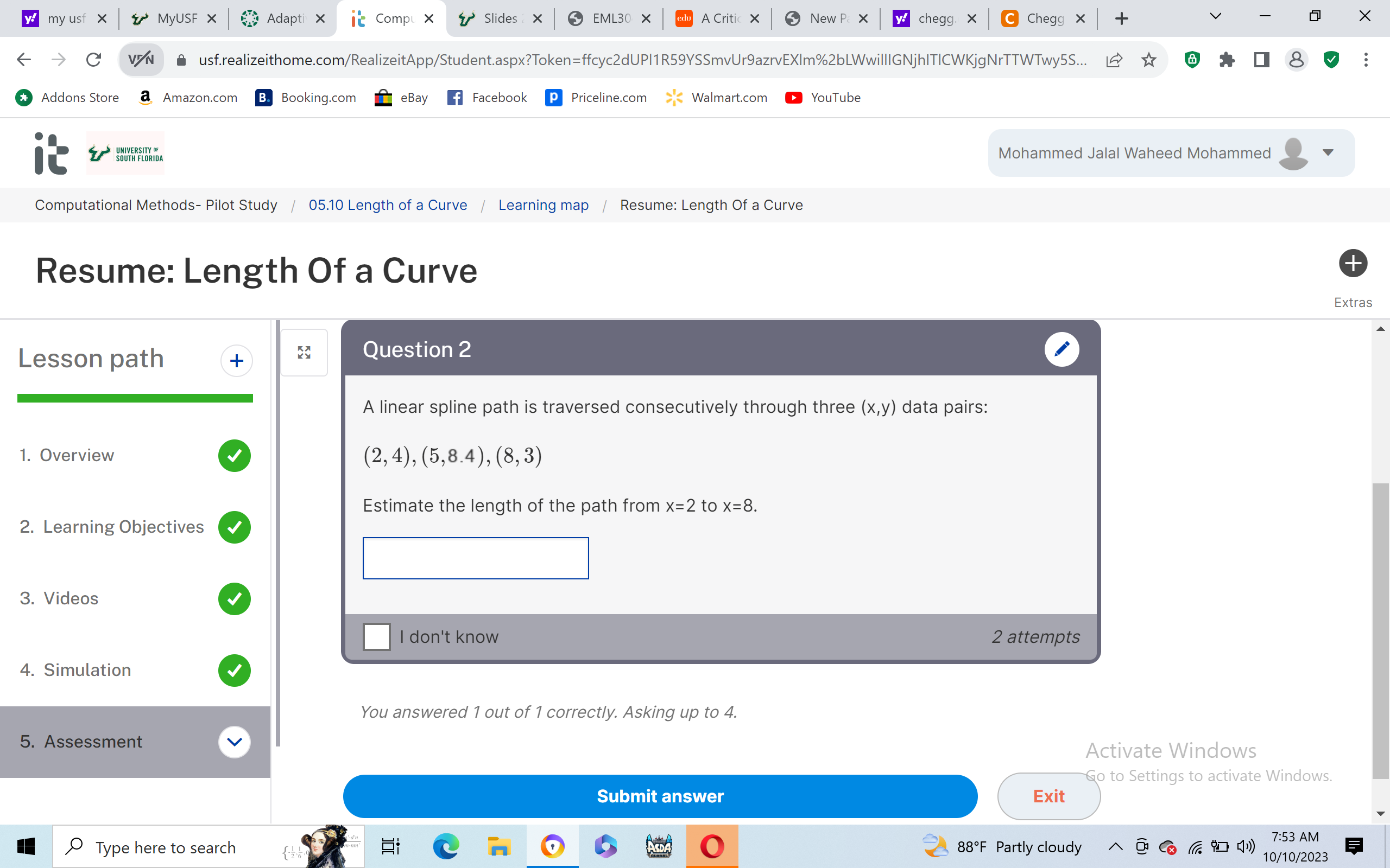 A linear spline path is traversed consecutively