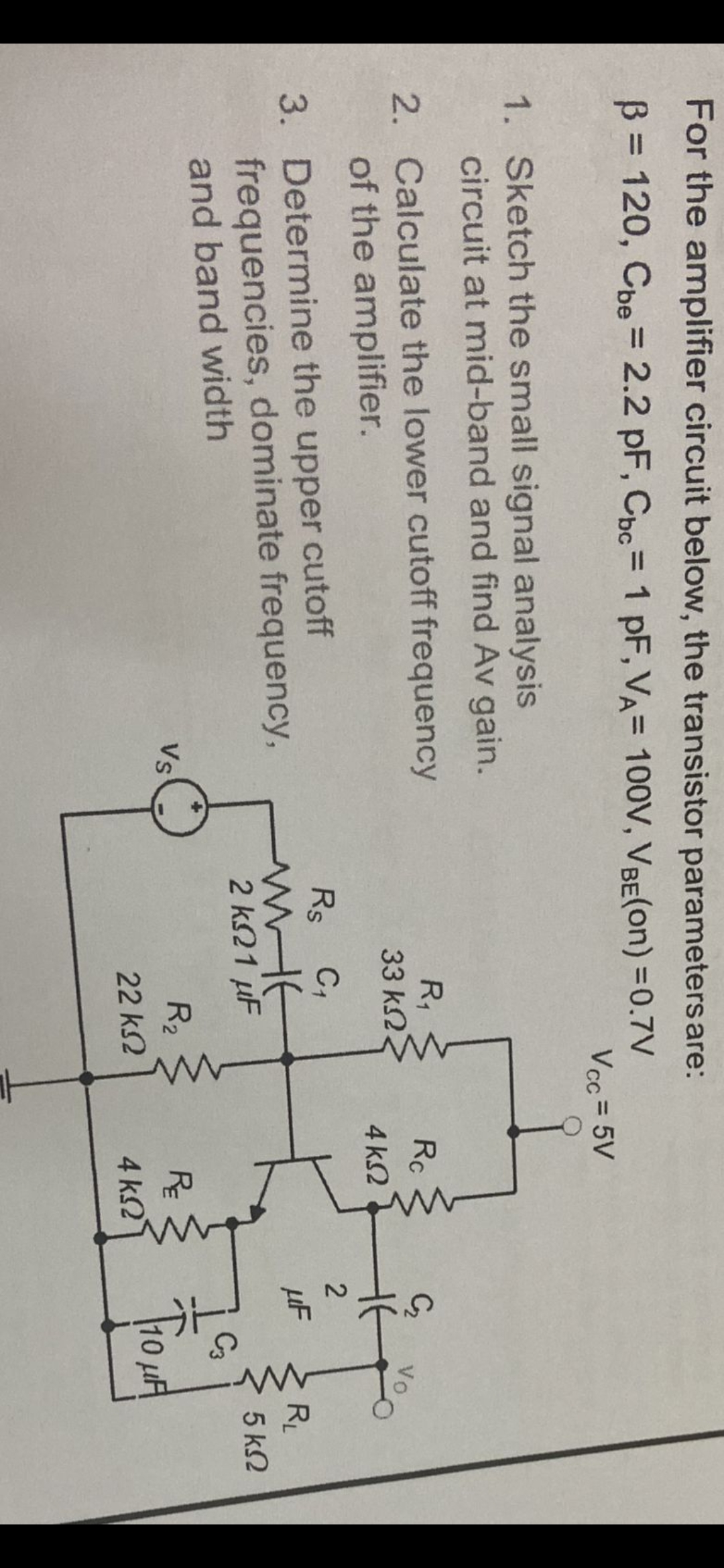 Solved For The Amplifier Circuit Below, The Transistor | Chegg.com