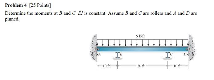 Solved Problem 4 [25 Points] Determine The Moments At B And | Chegg.com