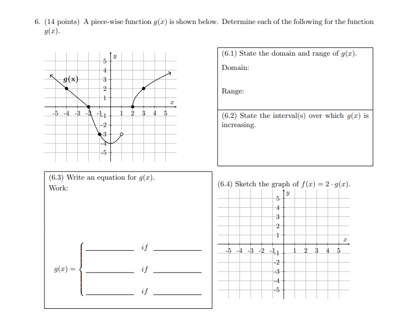 Solved 6. (14 points) A piece-wise function g() is shown | Chegg.com