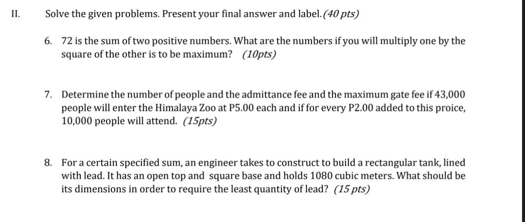 Solved II. Solve the given problems. Present your final | Chegg.com
