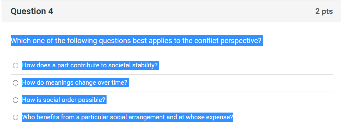 Solved Question 4 2 pts Which one of the following questions | Chegg.com