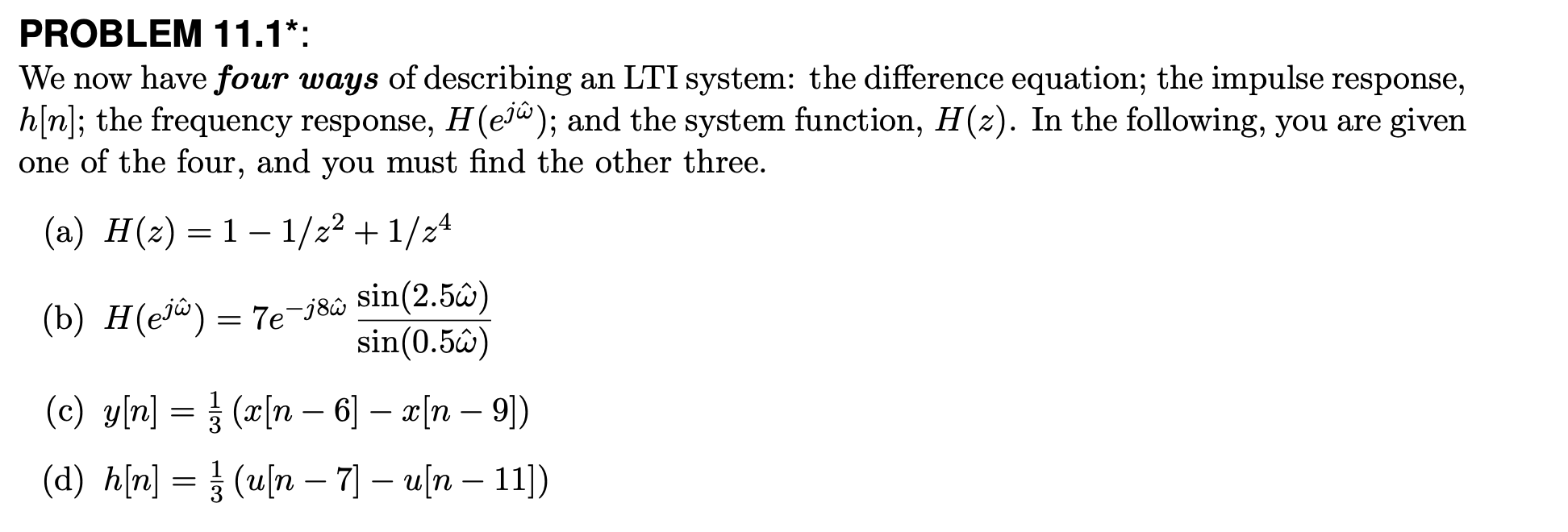 Solved Problem 11 1 We Now Have Four Ways Of Describing Chegg Com