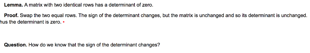 Solved A Determinant Of Zero Lemma A Matrix With Two