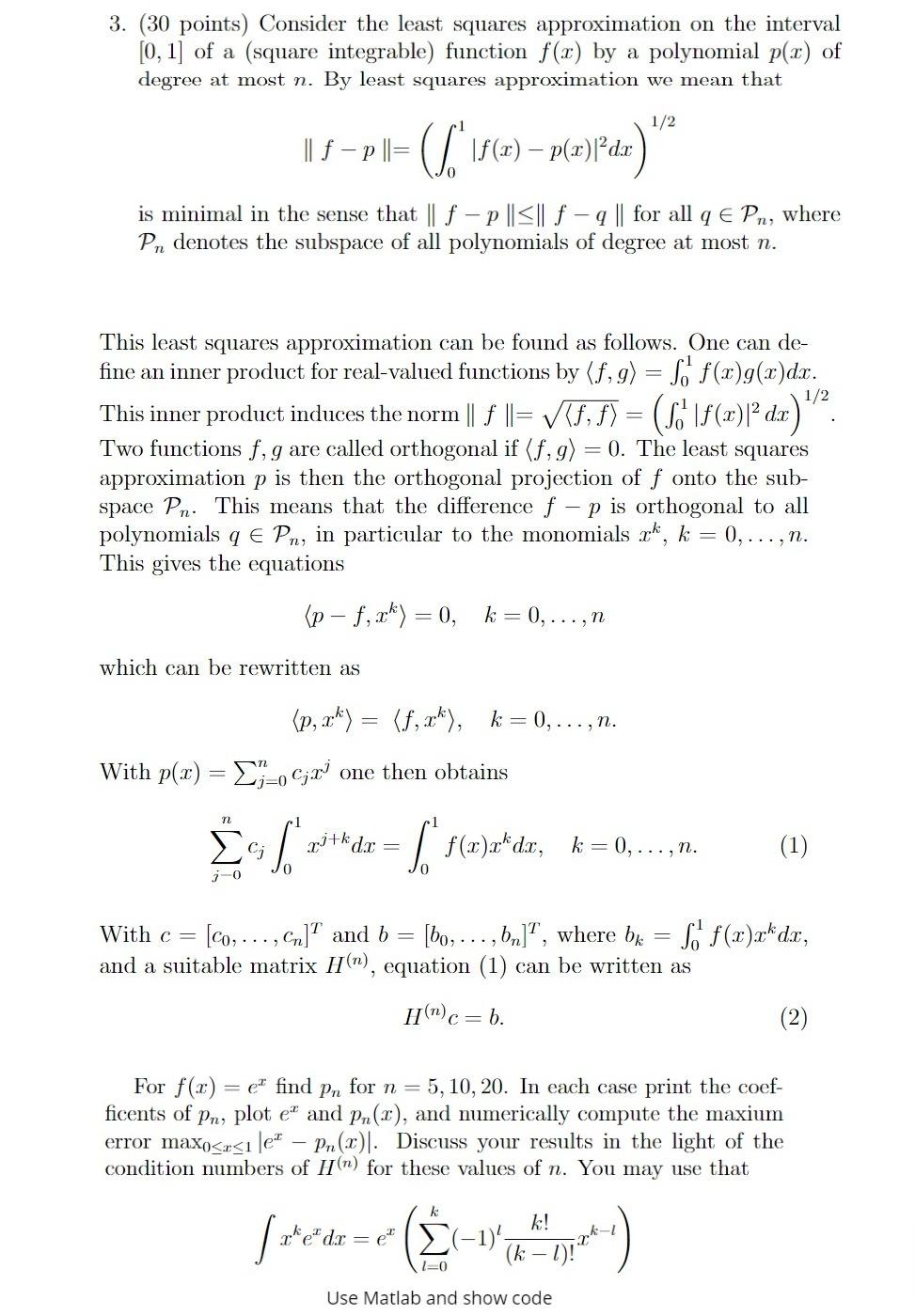 3. (30 points) Consider the least squares | Chegg.com