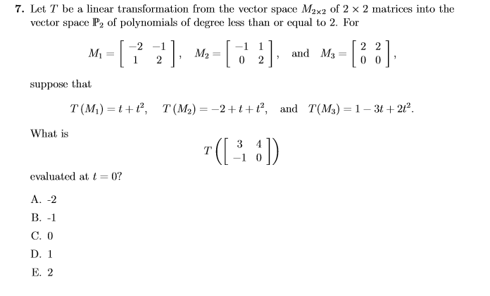 Solved 7. Let T be a linear transformation from the vector | Chegg.com