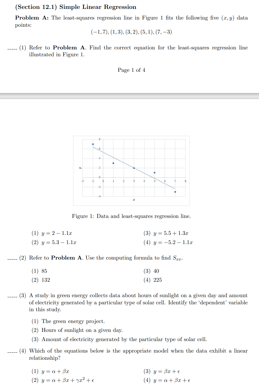 Solved (Section 12.1) Simple Linear Regression Problem A: | Chegg.com