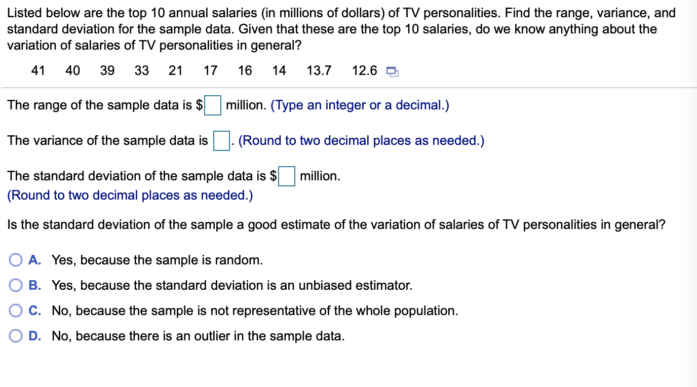 Solved Listed below are the top 10 annual salaries (in