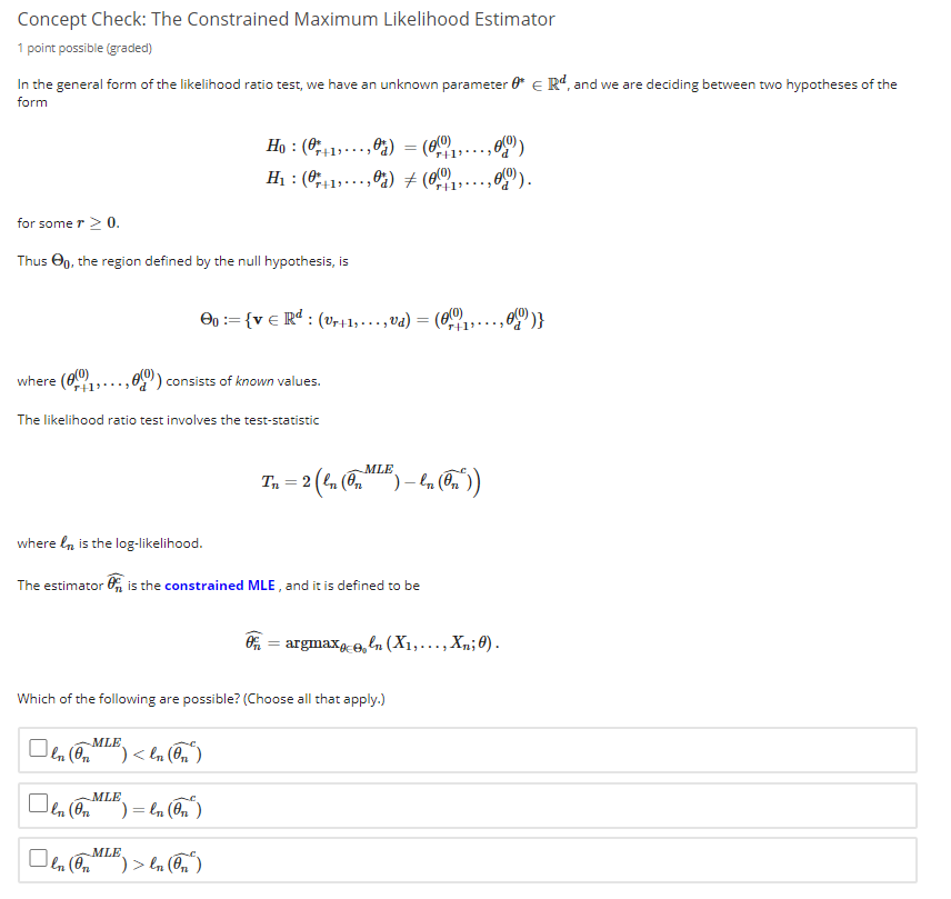 Solved Concept Check: The Constrained Maximum Likelihood | Chegg.com