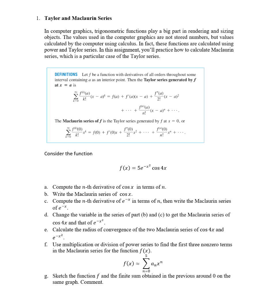 Solved 1. Taylor And Maclaurin Series In Computer Graphics, | Chegg.com