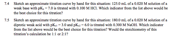 Solved 7.4 Sketch an approximate titration curve by hand for | Chegg.com