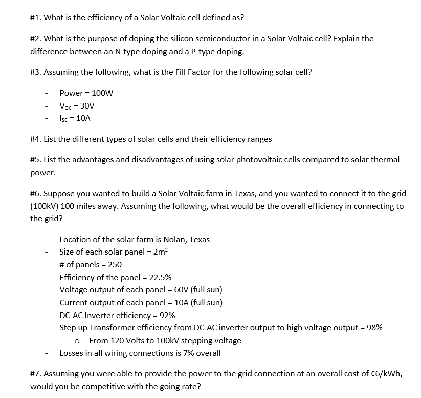 Solved #1. What is the efficiency of a Solar Voltaic cell | Chegg.com