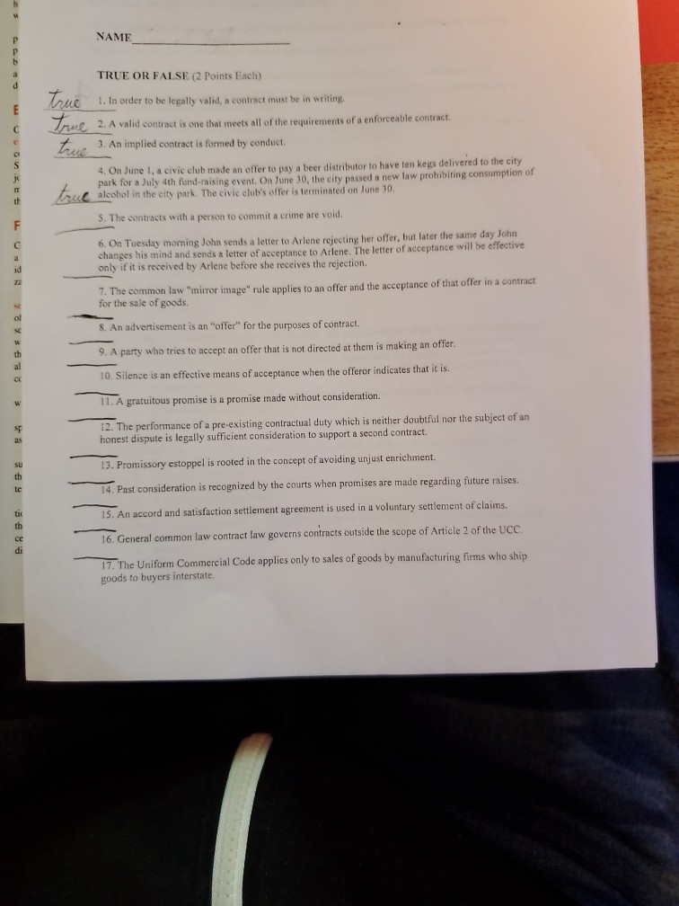 Solved Business Law Questions I Need Help On, Not Sure If | Chegg.com