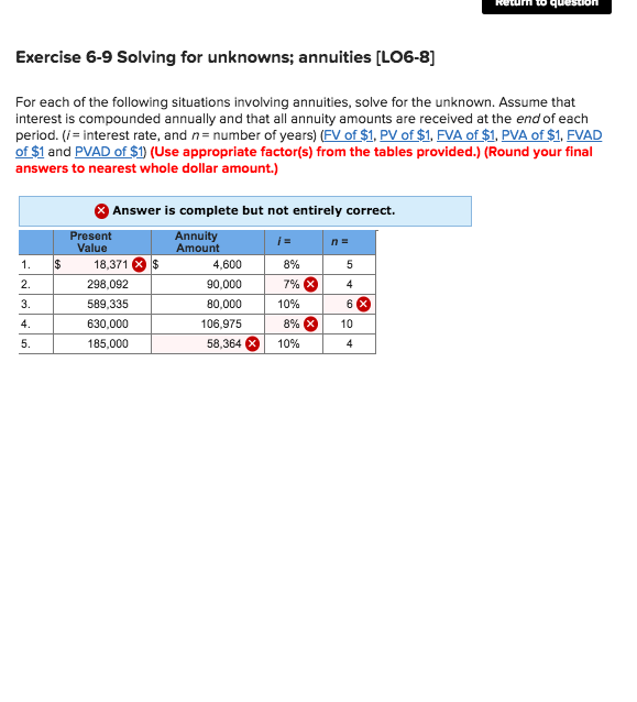 Solved Exercise 6 9 Solving For Unknowns Annuities Lo6 8 5853