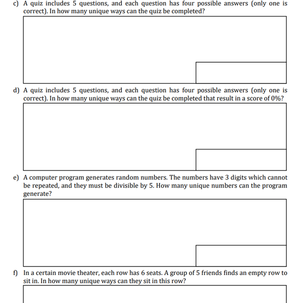 c) A quiz includes 5 questions, and each question has | Chegg.com